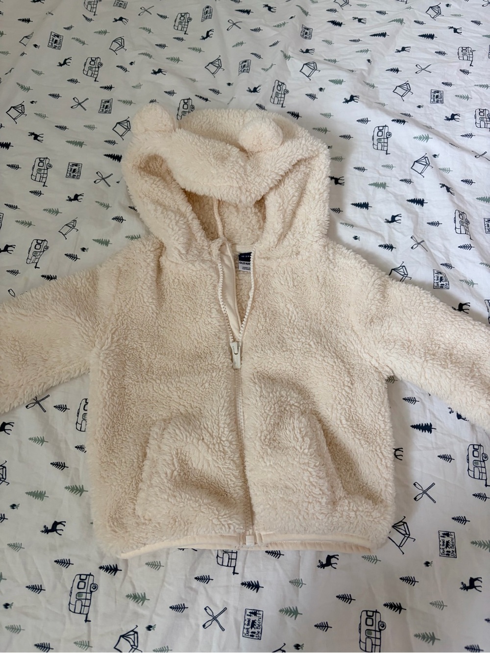 Old Navy Plush Teddy Bear Hooded Zip Jacket - Cream